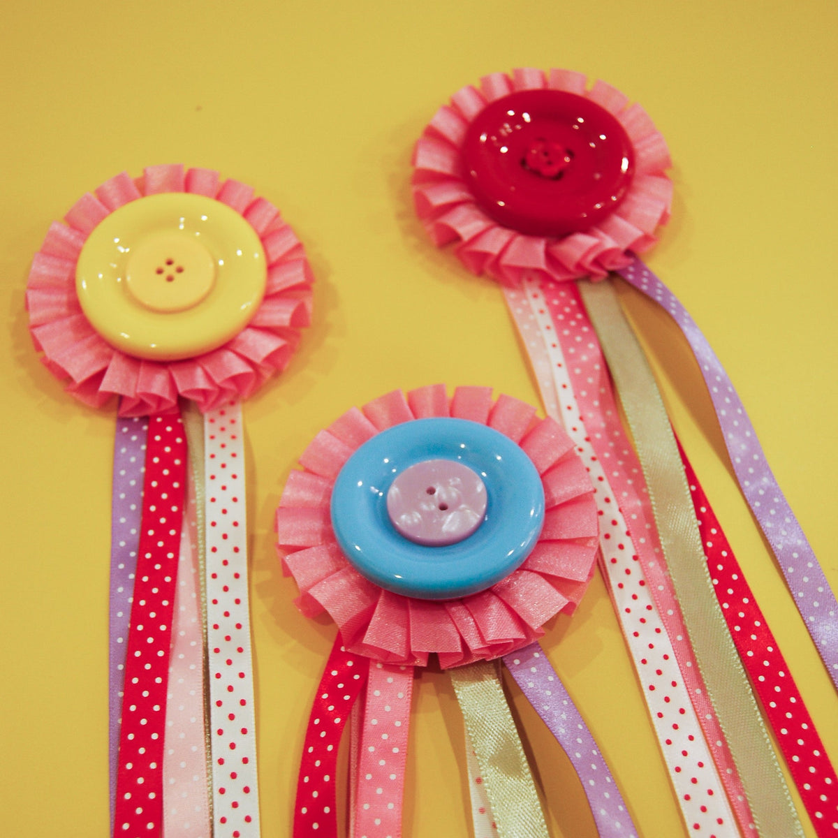 Handmade jumbo button rosette pin horse badges