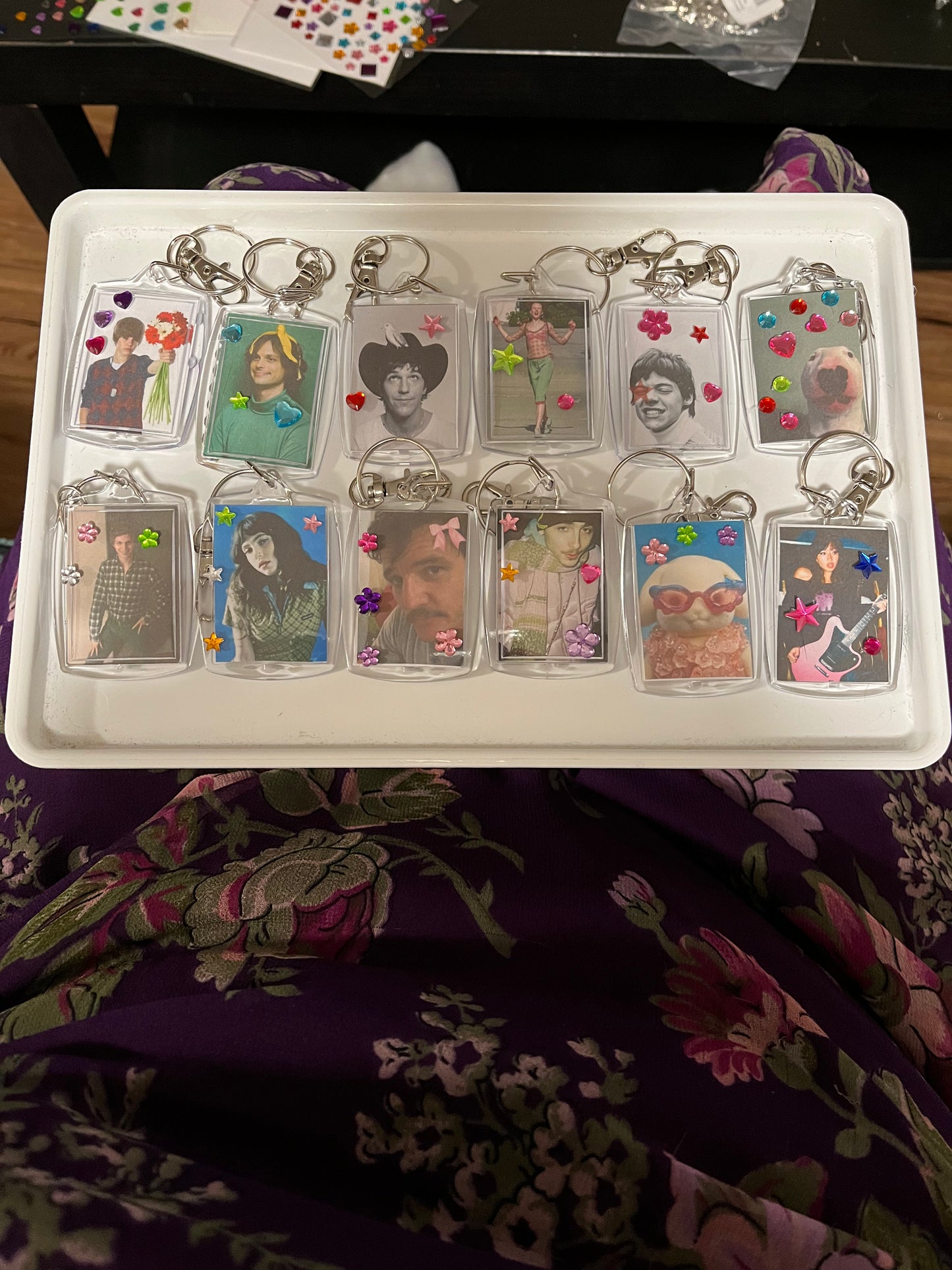 Bedazzled meme keychains