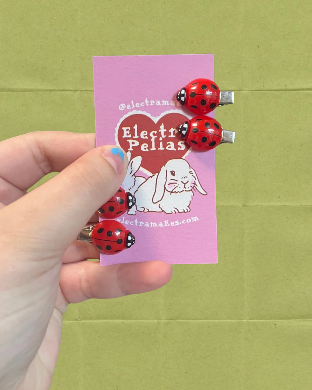 Vintage Ladybug/Fabric Button Hair Clip Barrette Set
