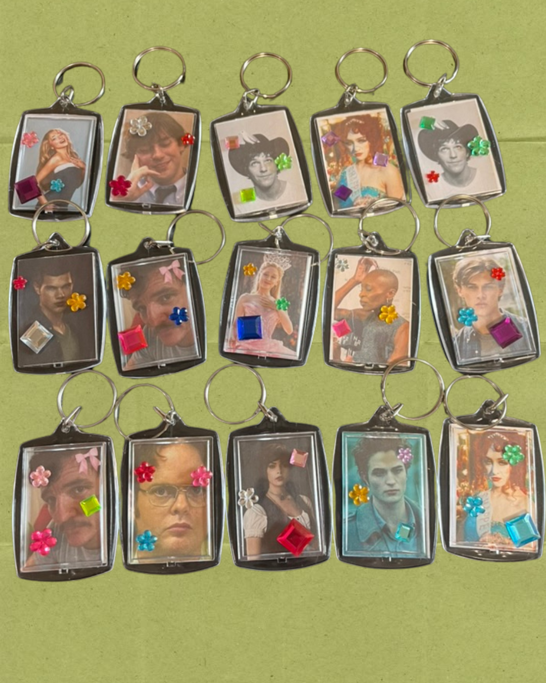 Bedazzled meme keychains (customizable!)