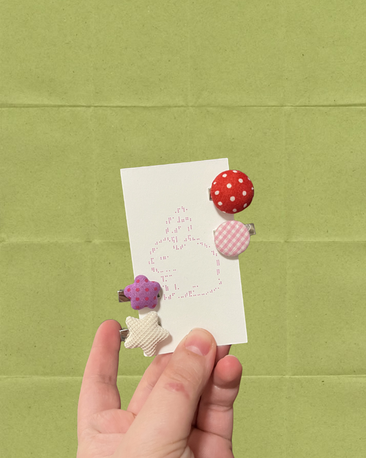 Vintage Mini Fabric Button Hair Clip Barrette Set