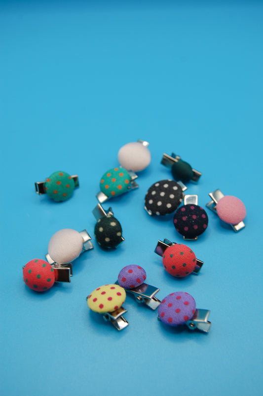 Vintage Mini Fabric Button Hair Clip Barrette Set