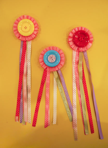 Handmade jumbo button rosette pin horse badges