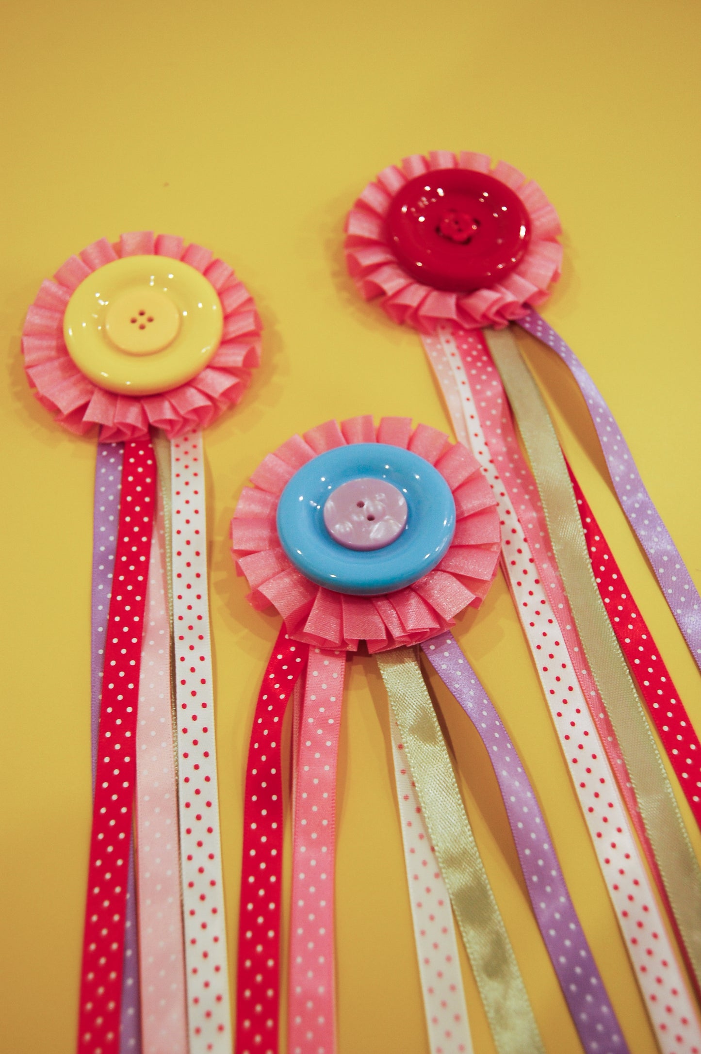 Handmade jumbo button rosette pin horse badges