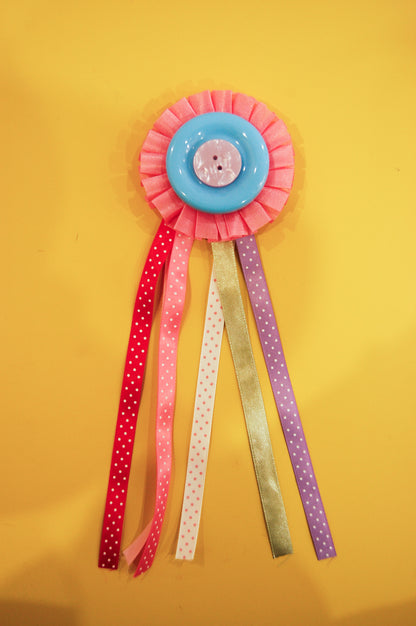Handmade jumbo button rosette pin horse badges