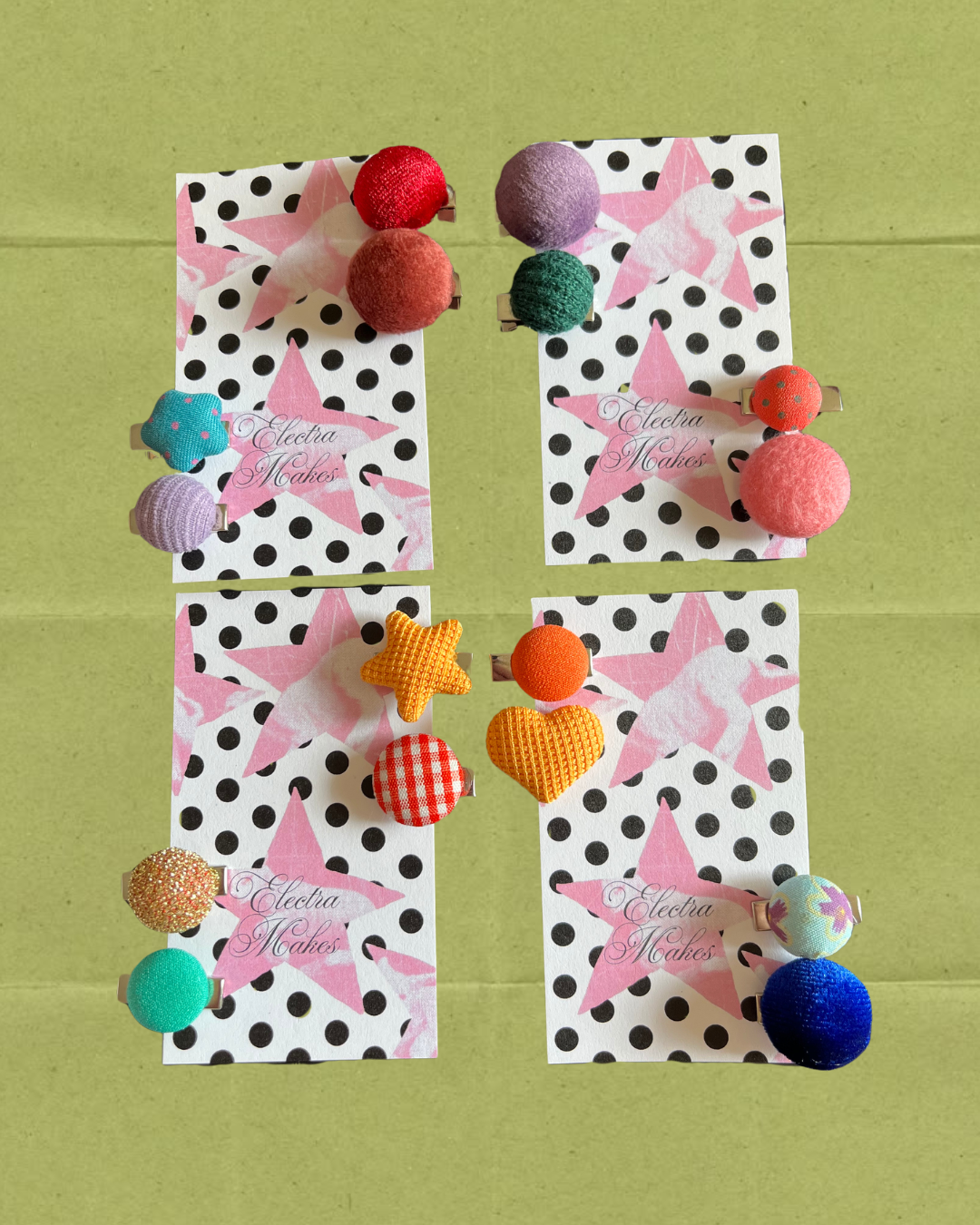 Vintage Mini Fabric Button Hair Clip Barrette Set