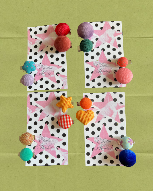Vintage Mini Fabric Button Hair Clip Barrette Set