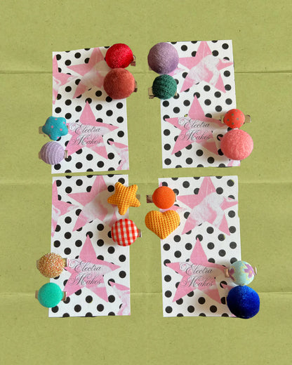 Vintage Ladybug/Fabric Button Hair Clip Barrette Set