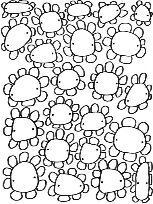 Flower Guys Print: Funky Art Illustration (Black and White)