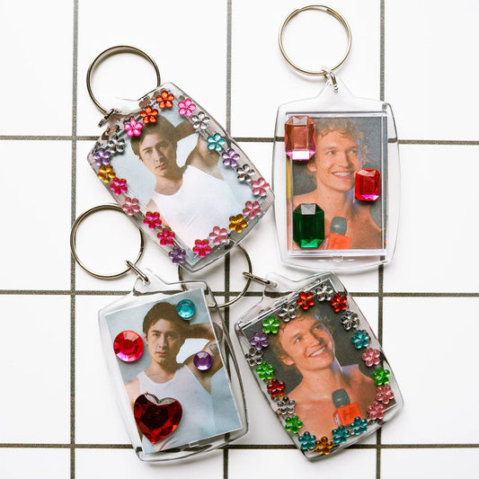 Bedazzled meme keychains (customizable!)