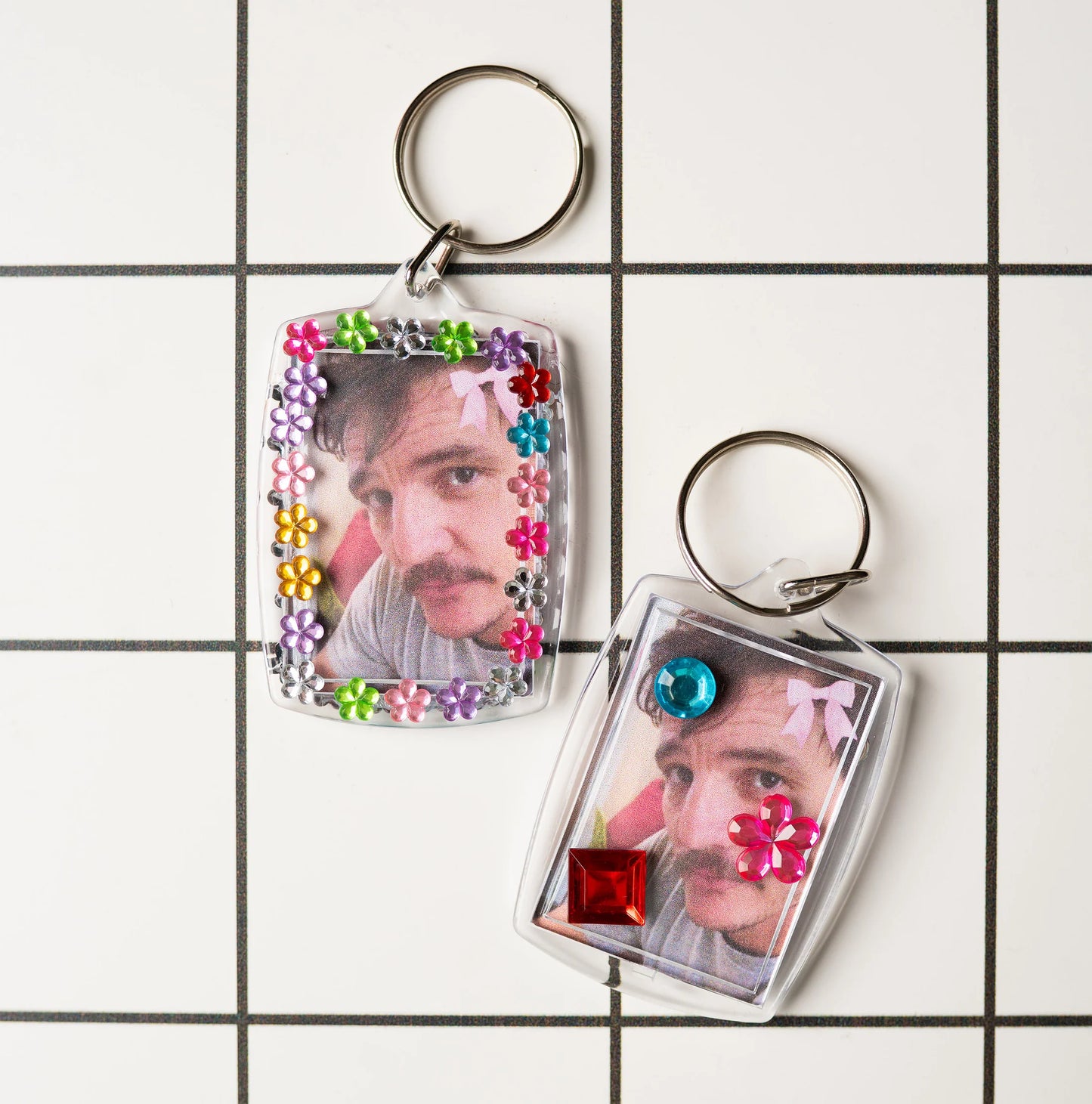 Bedazzled meme keychains (customizable!)